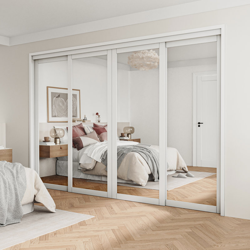 80 in. 1 Lite Mirrored Glass Double Sliding Closet Door with Hardware Kit, 120" x 80"