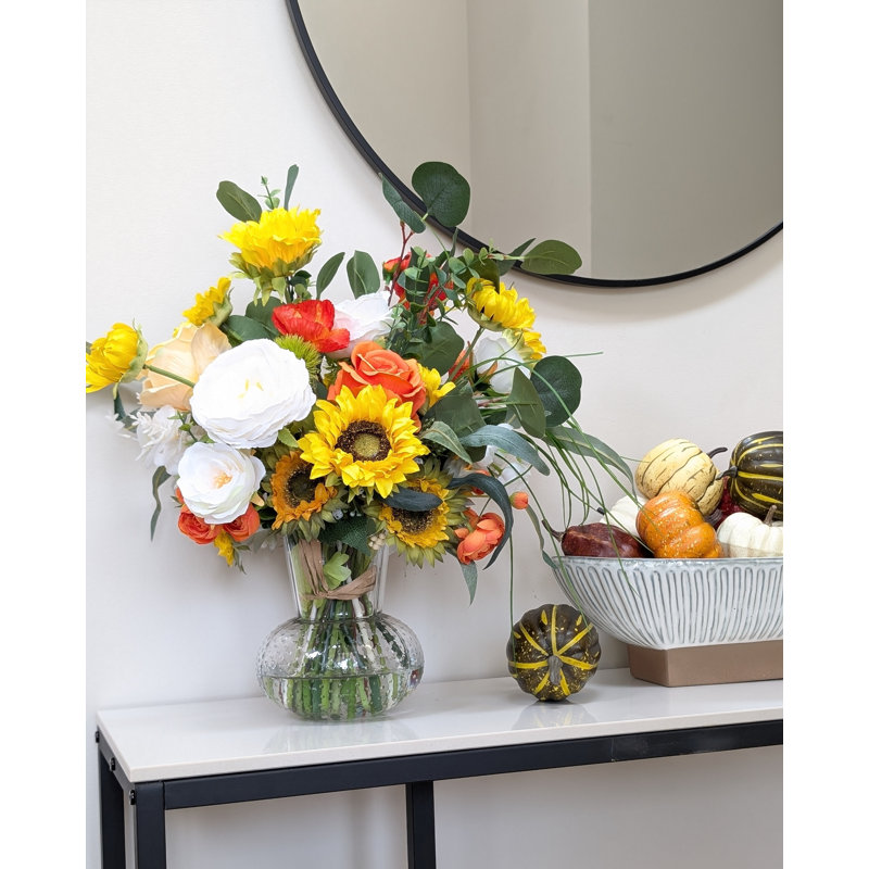 Sunflower and Rose Mixed Arrangement in Vase