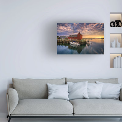 Wrapped Canvas Wall Art - Rick Berk 'Rockport Harbor at Dawn' Wall Art for Living Room, Bedroom, or Office Décor  - 16x24