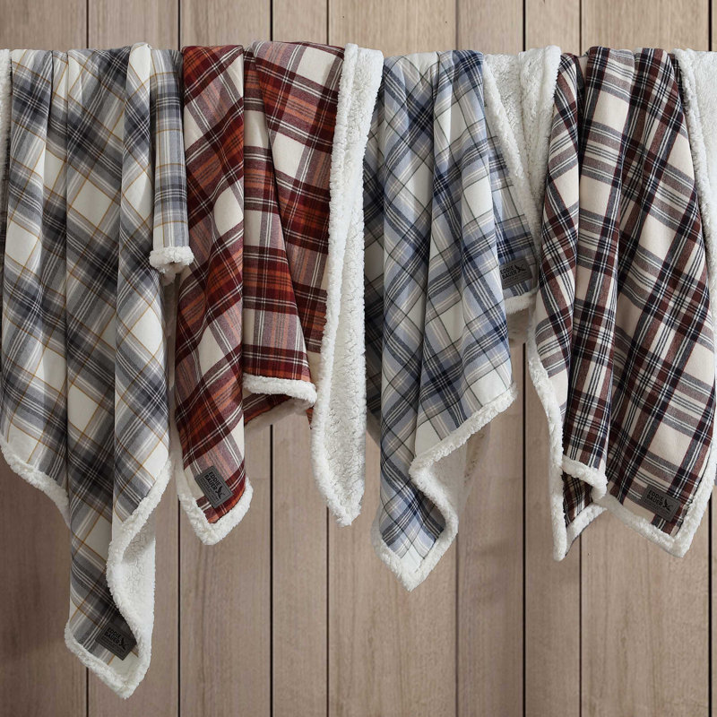 Brown Plaid Cotton Sherpa Reversible Throw Blanket