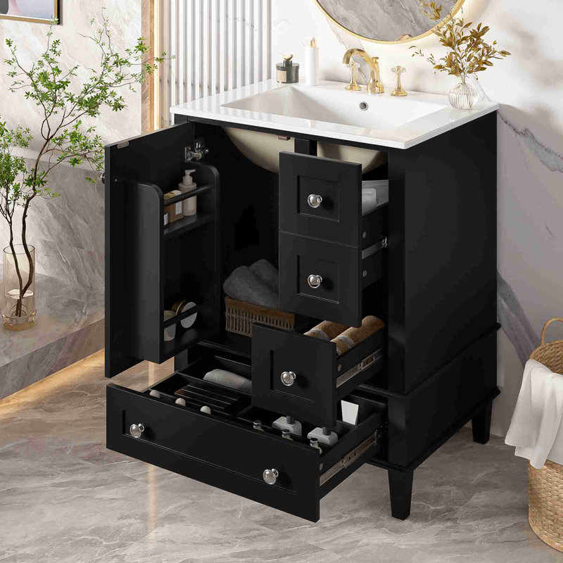 Meuble-lavabo moderne avec beaucoup de rangement, Noir / Argenté