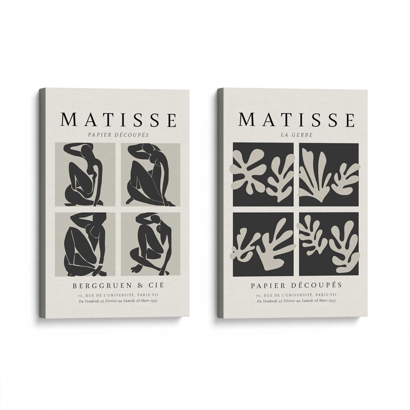 Ensemble de 2 Matisse La Gerbe et Nus Noir, H 19 po x l 16 po, Toile tendue