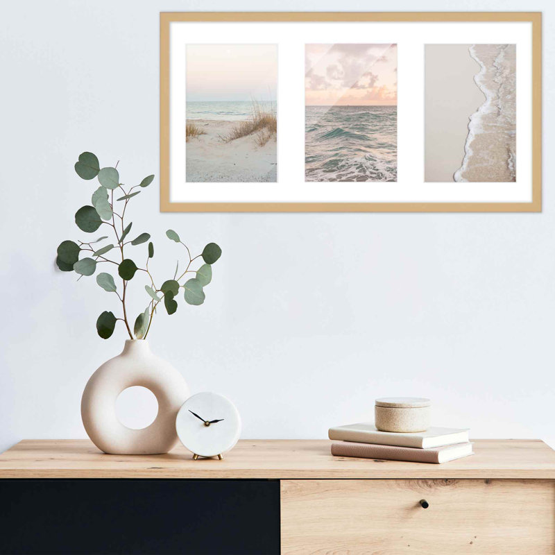 Lymari Wood Picture Frame with Mat, Natural/White, 5" x 7", 8.5" x 17"
