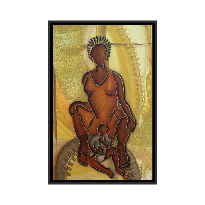 « Mère et enfant » par Fred Odle-impression, H 26 po x l 18 po x 1,5 po, Toile avec cadre noir, Pas de tapis