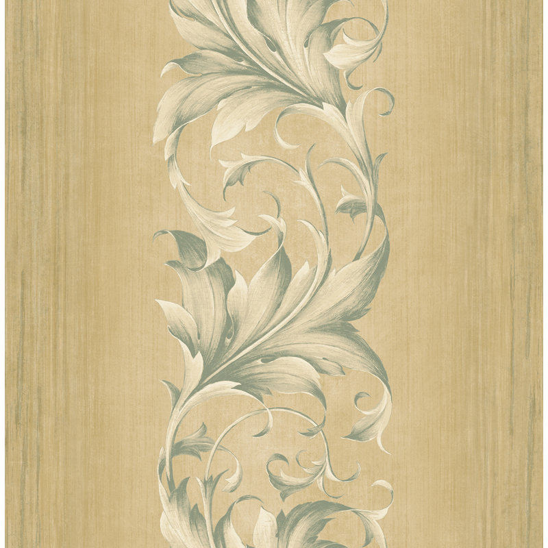 Papier peint rayé Seabrook Designs Brigid Acanthus, Kaki / bleu-vert