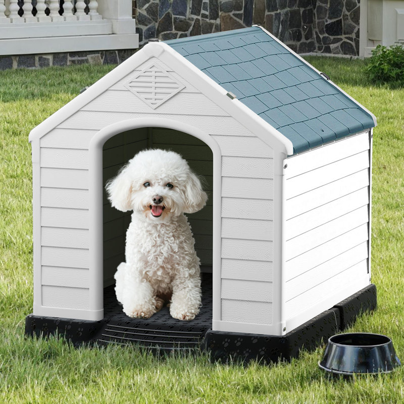 Niche pour chien en plastique, H 28 po x l 26 po x P 28,5 po, Gris / Blanc