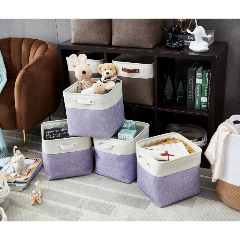 Ensemble de bacs en tissu, H 11 po x l 11 po x P 11 po, Bleu marine / blanc