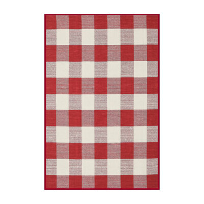 Tapis de zone rouge/crème contemporaine