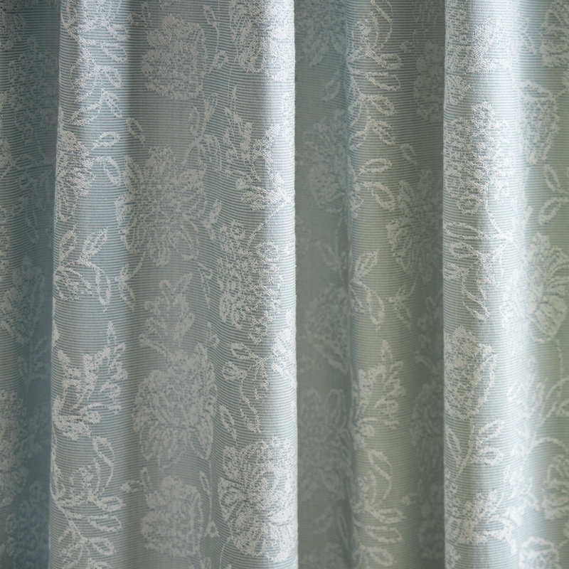 Light Blue Floral Jacquard Room Darkening Curtain Panel Pair