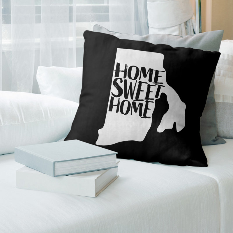 Coussin en lin us villes & states, 18 po x 18 po, Rhode Island, Noir