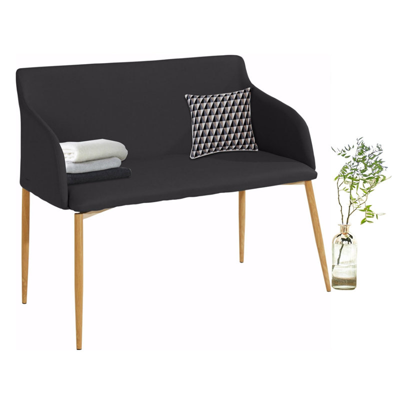 Adler Faux Leather Upholstered Bench, Black/Oak