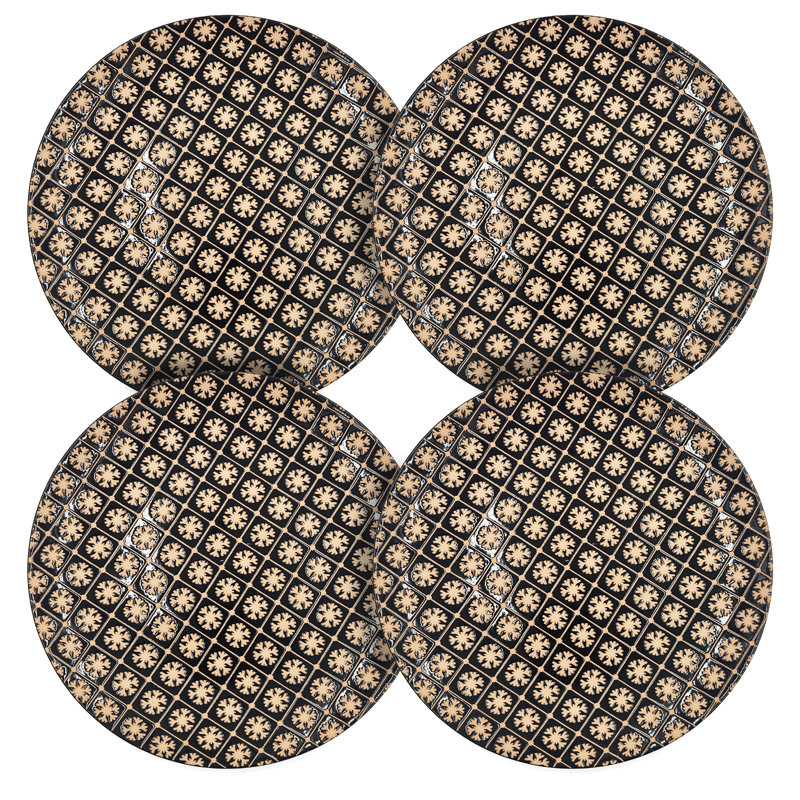 Assiette de flocons de neige - ensemble de 4 - 10 po de diamètre - noir / blanc