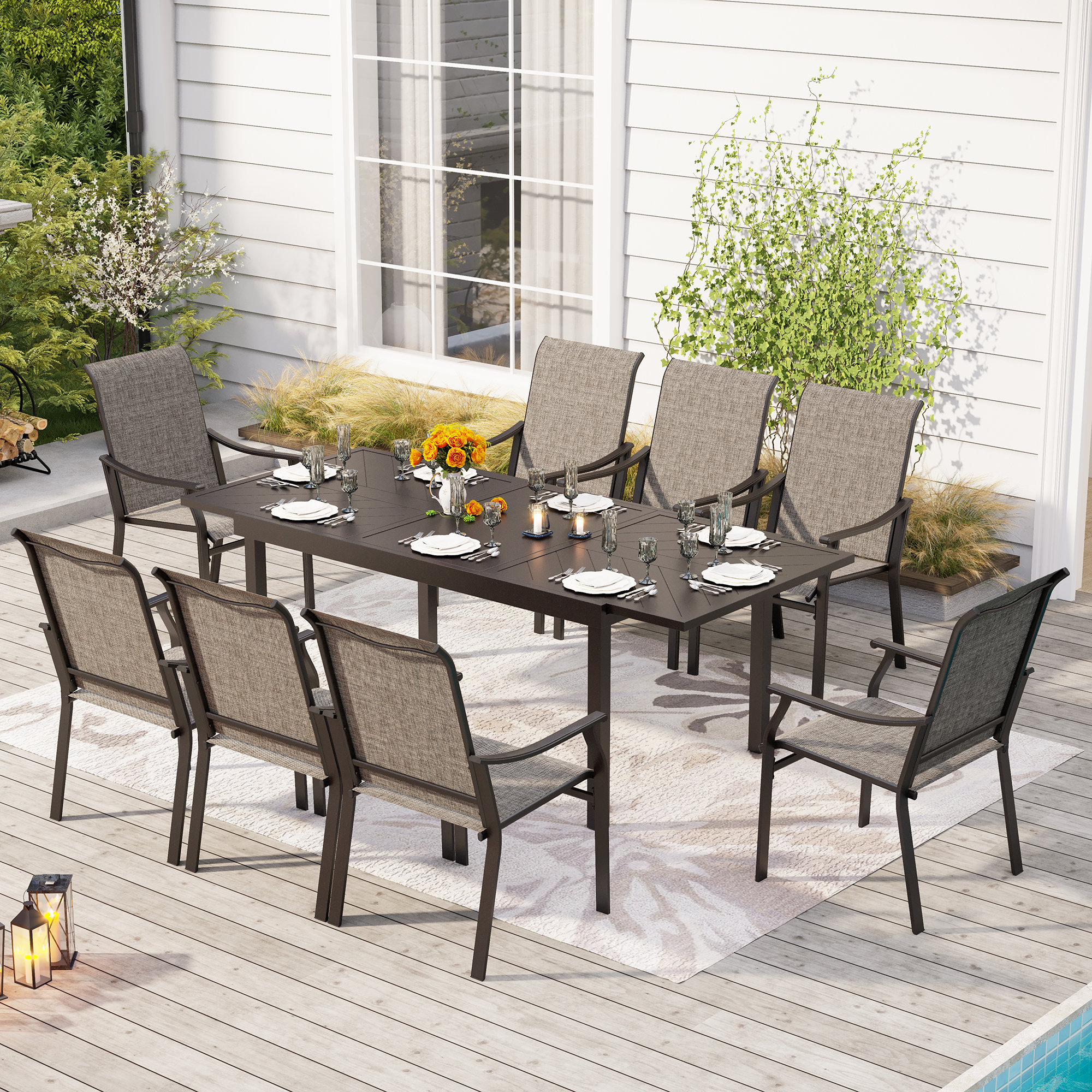 Wildon Home® Sutiya 8-seat Patio Dining Set With Textile Chairs ...