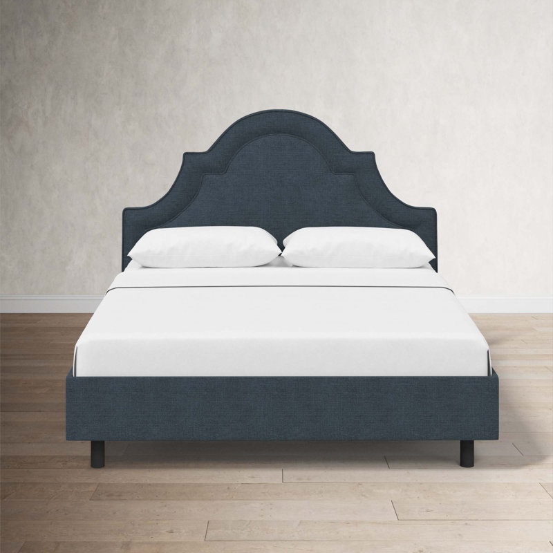 Knipe Upholstered Unfinished Scalloped Bed, Full, Classic Navy Linen