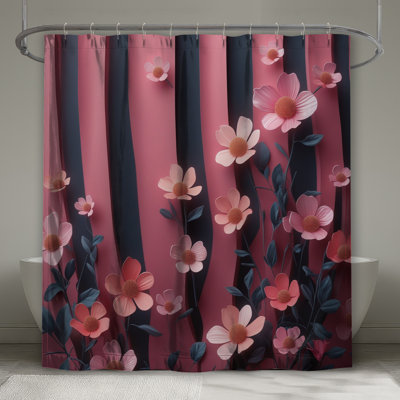 Rideau de douche rose à motif floral extra long