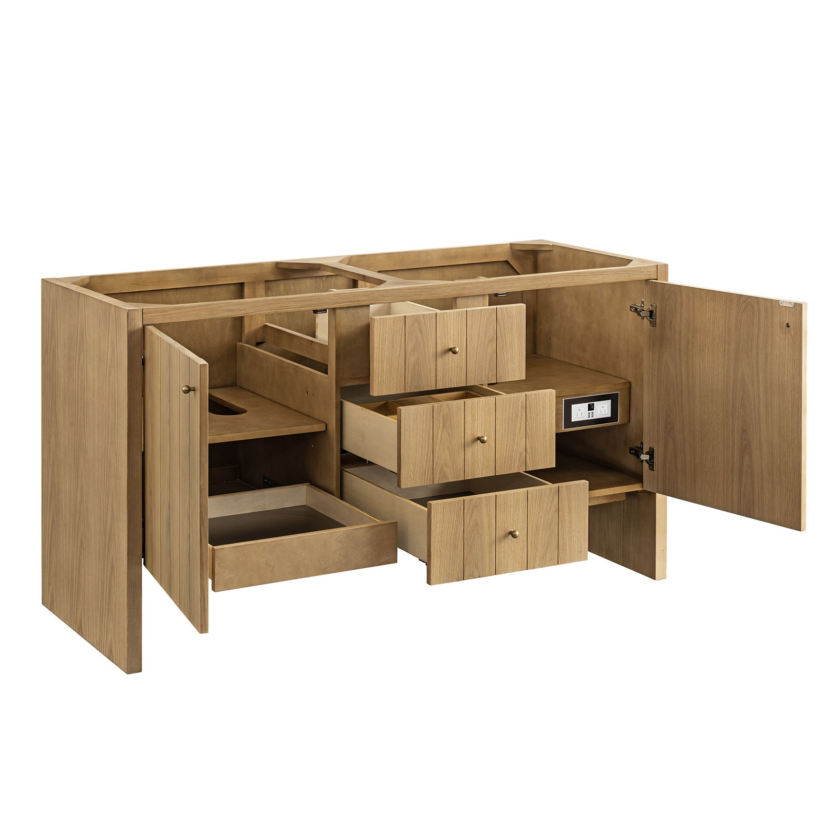 Hudson 60" Double Bathroom Vanity Base Only, Light Natural Oak