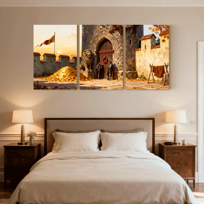 Scène d'automne de style Mid-Century avec ensemble de 3 impressions sur toile, H 18 po x l 36 po