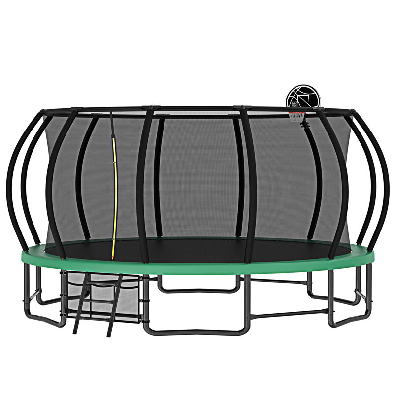16FT Green Round Heavy Duty Trampoline with Ladder and Basketball Hoop