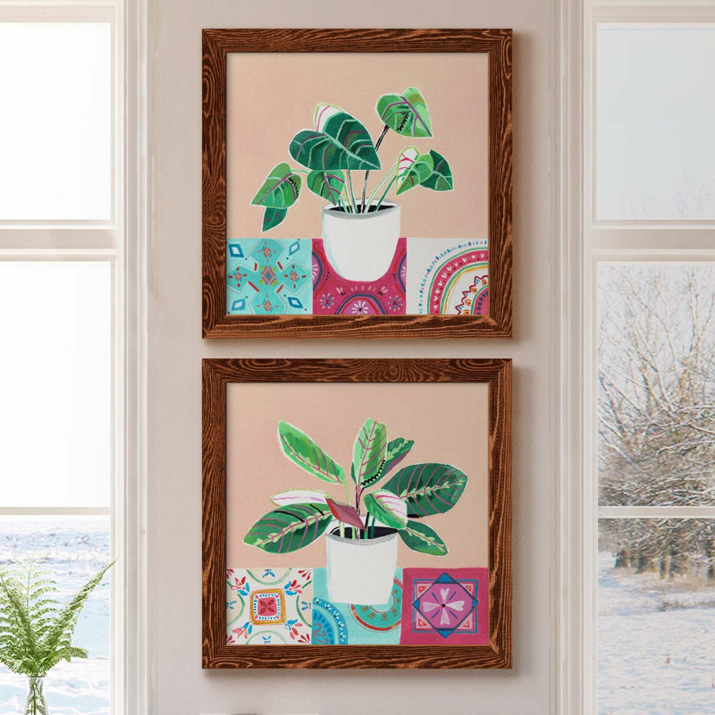 «Growing Happy I», ensemble de 2 peintures sur toile encadrées, H 17 po x l 34 po x P 1,5 po, Cadre en érable