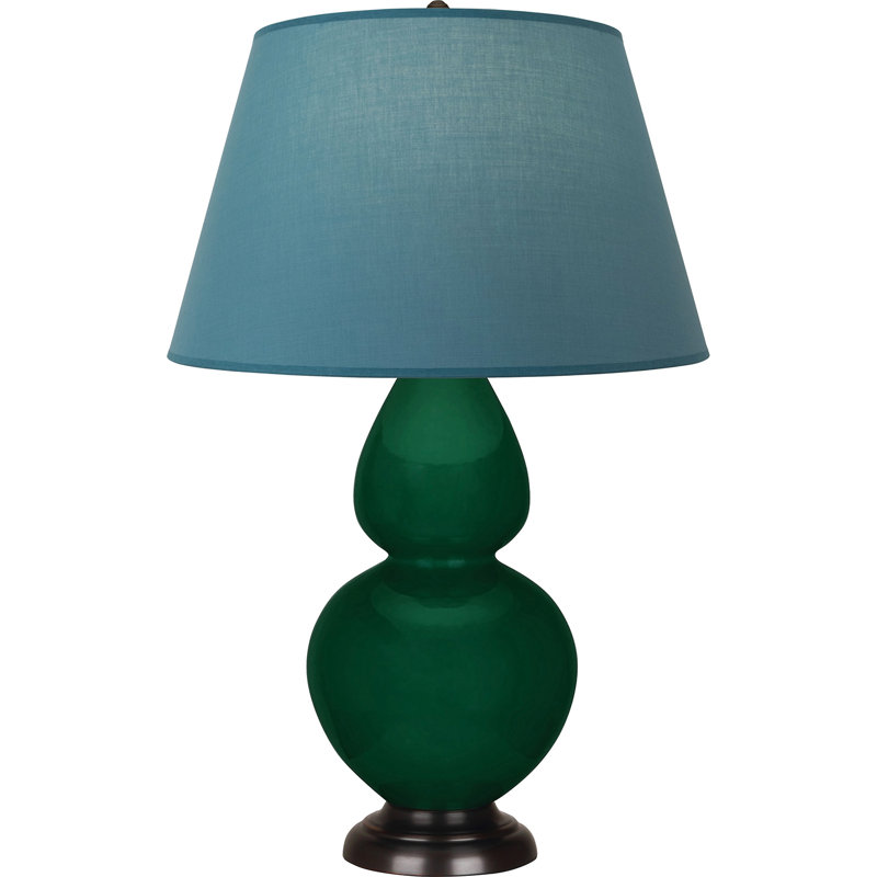 Lampe de table double gourde en céramique, Bleu vif / gris, Jungle glacé / bronze, Bronze