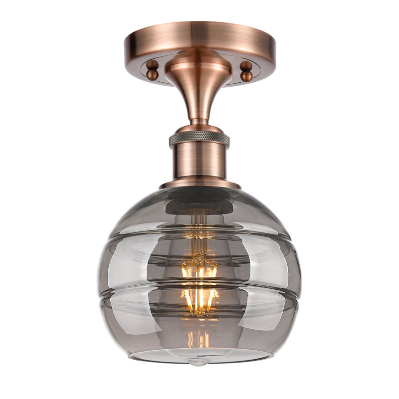 Plafonnier semi-encastré 1 lumière Ballston - Adrieanna, Cuivre antique, H 9,13 po x l 5,88 po x P 5,88 po, Gris fumée clair