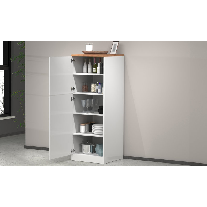 Pameal 164.5cm Kitchen Pantry, Oak Wood/White