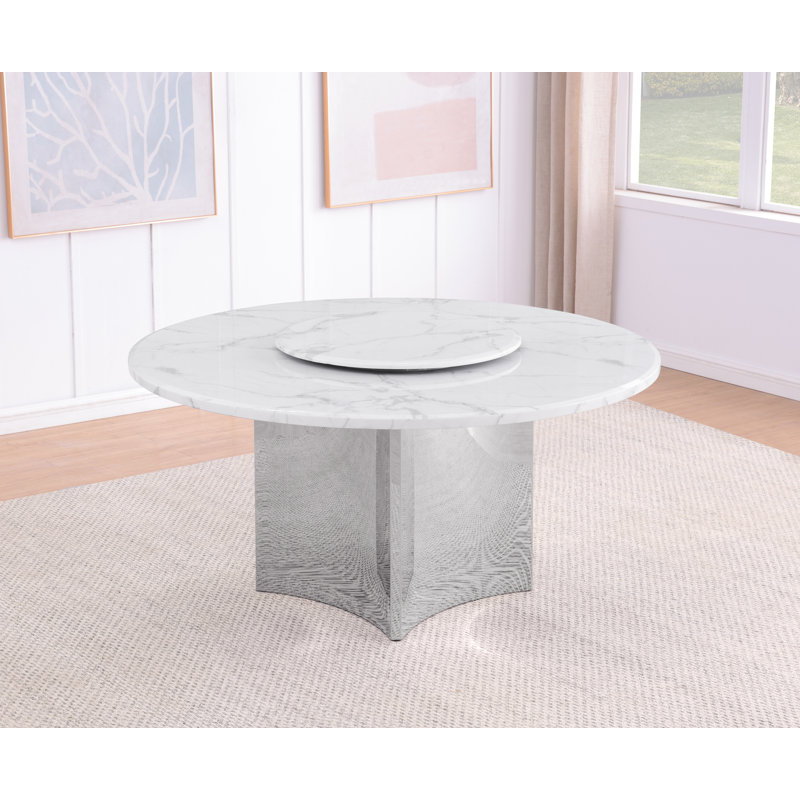 Mercer41 Round White Marble Dining Table With Lazy Susan 60" x 60 ...