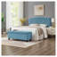 Banc de rangement rembourré capitonné avec tissu en lin, siège d'entrée bleu clair avec compartiment intérieur et pieds en bois d'hévéa