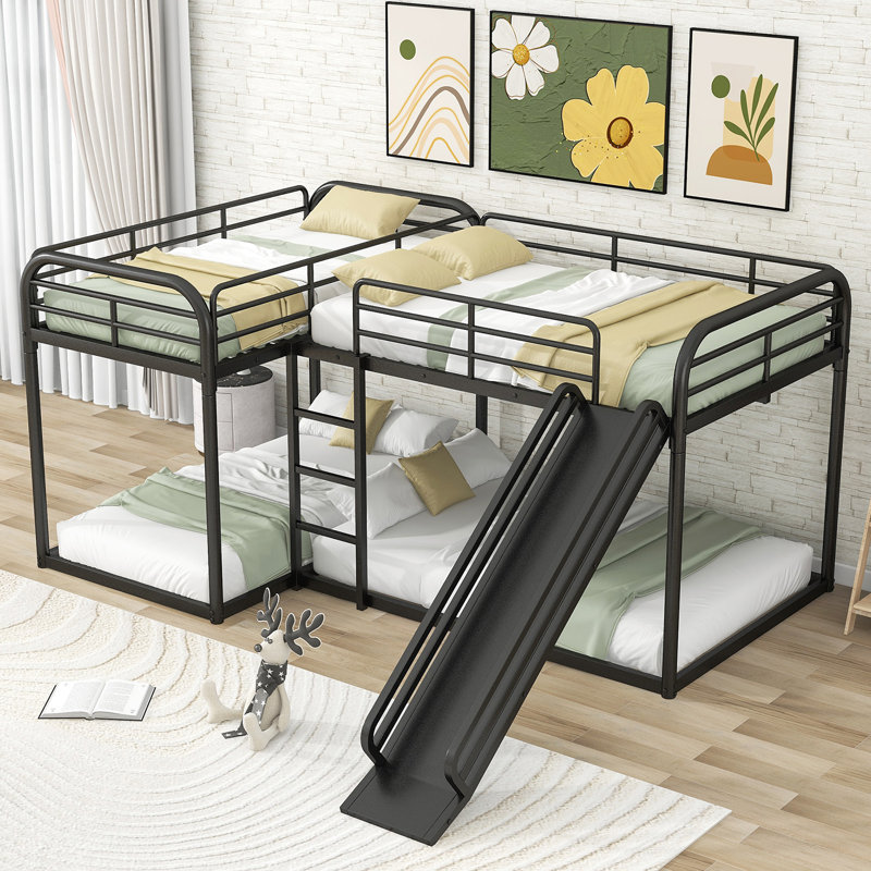 MM Black Twin Over Twin And Full Over Full L-Shaped Bunk Bed With Ladder, Noir