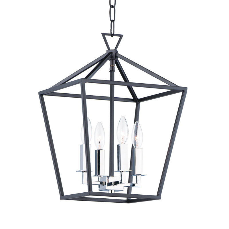 Portwood 4 - Light Lantern Pendant, Black/Polished Nickel
