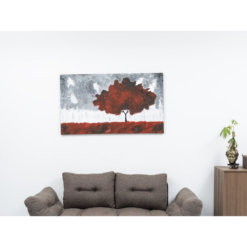 Peinture murale sur toile de 47 po x 27 po Ellerswick - rouge, art peint à la main pour l'automne