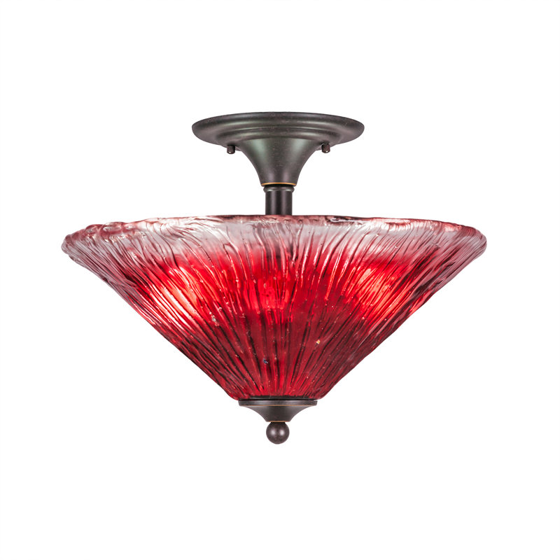 Semi-Flush 2 Bulbs With 16" Crystal Glass, Raspberry, Dark Granite