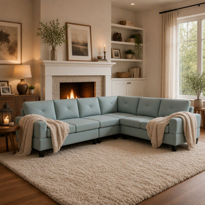 Modular L-Shaped Sectional Sofa 6-Seater with Chaise and Removable Washable Covers