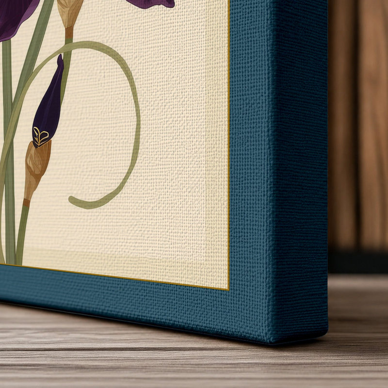 Purple Iris Study Botanical - Wrapped Canvas, 36x24 - 91.4 x 61.0 cm, Teal Border