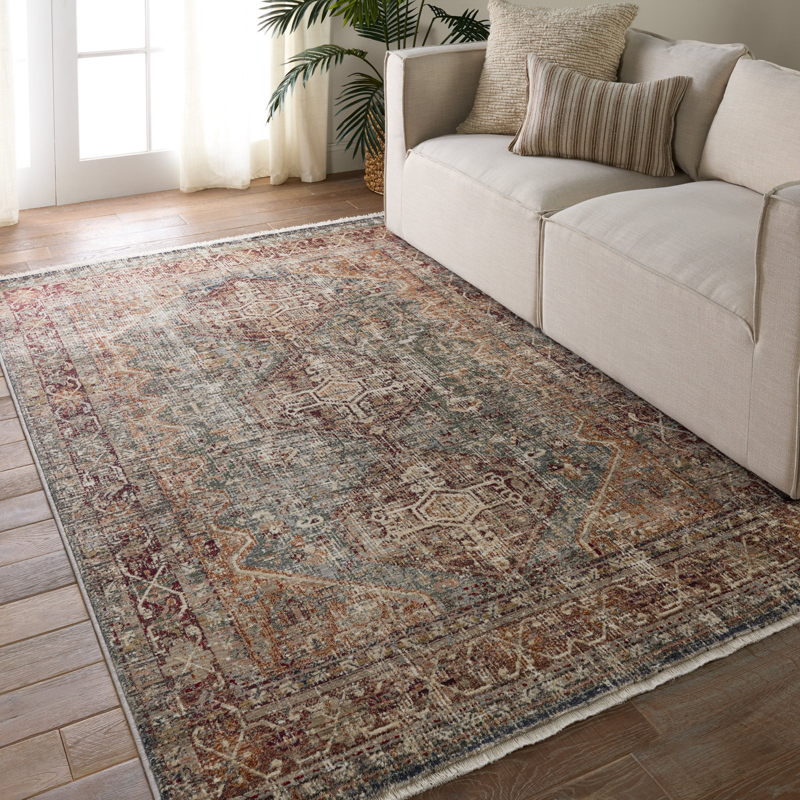 Clemente Red Blue Brown Oriental Rug, Rectangle 5' x 8'