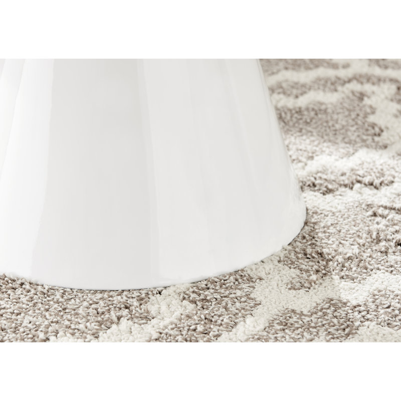 Edzard Statement Pedestal Coffee Table - Luxury Living Room Centre Table, White Gloss Top / White Base