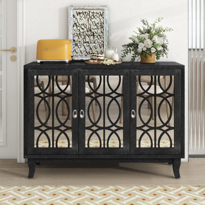 3-Door Mirrored Buffet Cabinet With Glass Doors