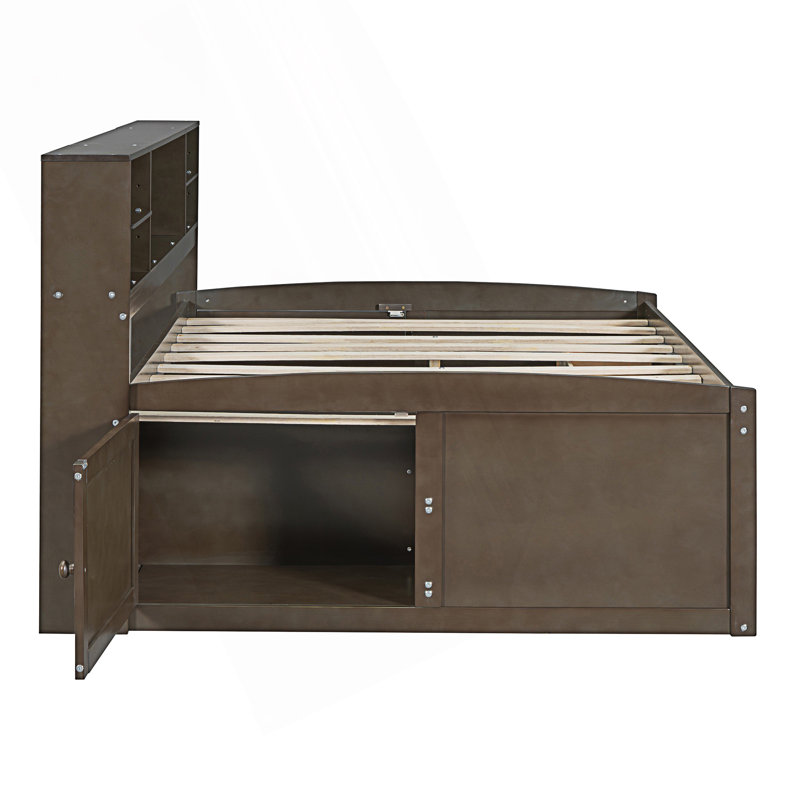 Lit de jour double de style moderne avec 2 armoires de chevet et 4 tiroirs, Brun antique