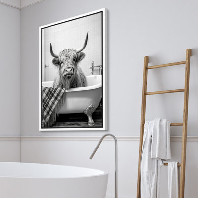 Shetland " Shetland Highland Cow In Bathtub With Towel Funny Bathroom Sign Decor Animal Photography Art "