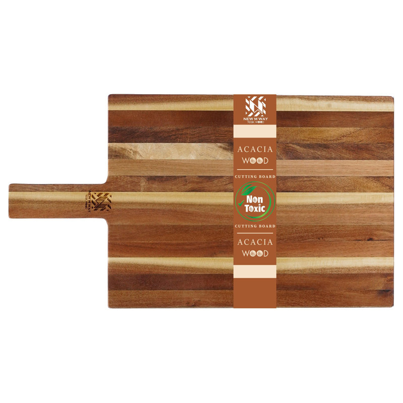 Palette de service en bois d'acacia NEUF MAYAY Premium - planche à charcuterie et fromage à grain 18 x 10 pouces avec poignée - plateau de préparation léger (0,55 po d'épaisseur)