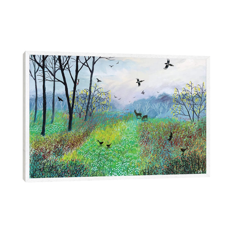 Snowdrop Copse by Jo Grundy - Painting on Canvas, White Framed, 66.04cm H x 101.6cm W x 3.81cm D