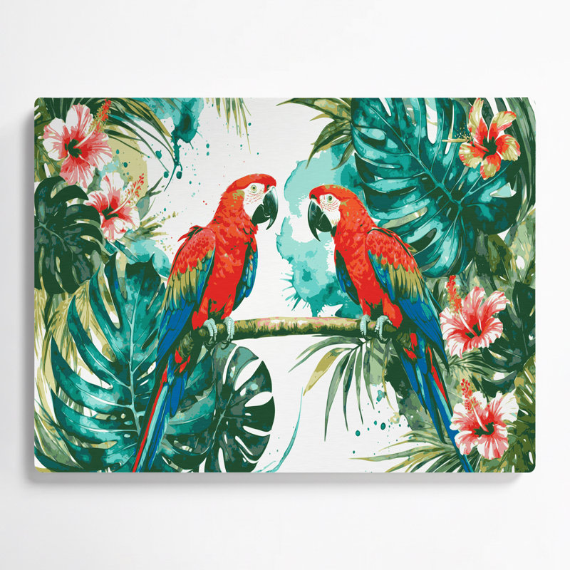 Art mural en métal hawaïen, vert perroquets, H 20 po x l 24 po