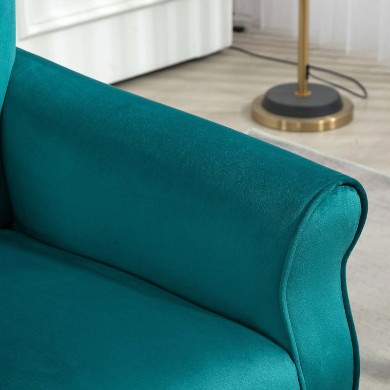 Fauteuil d'appoint à oreilles de style Mid-Century moderne avec pieds en bois robustes et haut dossier, Teal