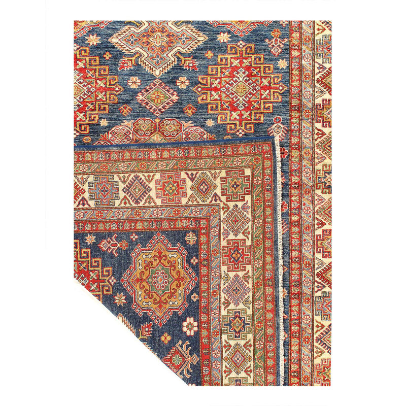Tapis bleu / rouille oriental en coton / laine fait à la main 5 pi 9 po x 7 pi 9 po Oriental