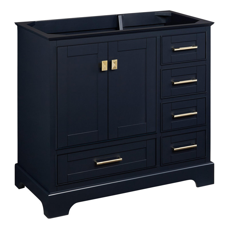 Midnight Navy Blue 36" Freestanding Single Basin Vanity Cabinet with Brass Hardware