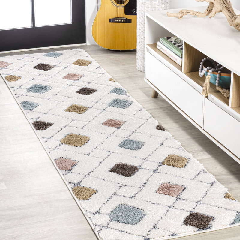 Marlowe Retro Trellis High-Low Multi/Cream Rug, Runner 2'2" x 8'