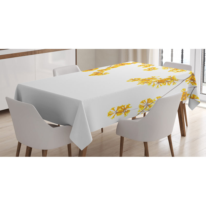 Ambesonne Yellow Tablecloth, Flower Tree Branches Bloom Blossoming In Spring Garden Sun Rays Nature Theme Home, Rectangular Table Cover For Dining Room Kitchen Decor, 52" X 70", Yellow Brown