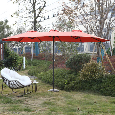 Parasol d'extérieur à double face rectangulaire 14,8 pi en orange. Tissu 100%, mécanisme pratique de parasol. Pour la cour, le bord de la piscine et la pelouse - auvent, facile à utiliser.