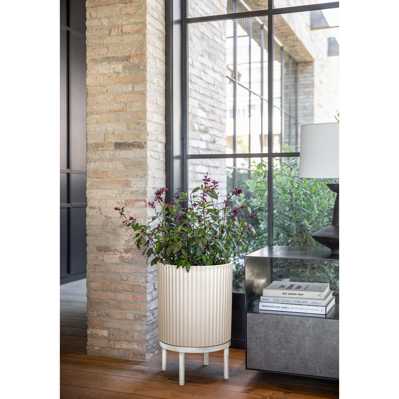 Demi Series Planter with Stand, 2, 22" H x 14.75" W x 14.75" D, Sand/White