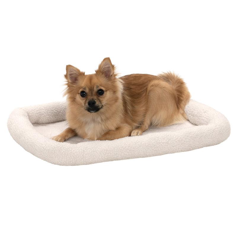 Faux Lambswool Crate Bolster Pet Bed, Small (18" W x 24" D x 2.25" H), Cream